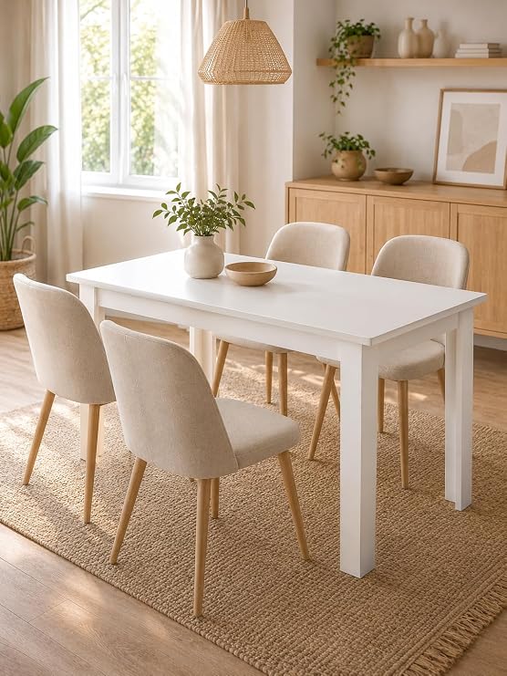 Namur 4 Kişilik Masa Çalışma Balkon Yemek Mutfak Masası, Beyaz - Beyaz