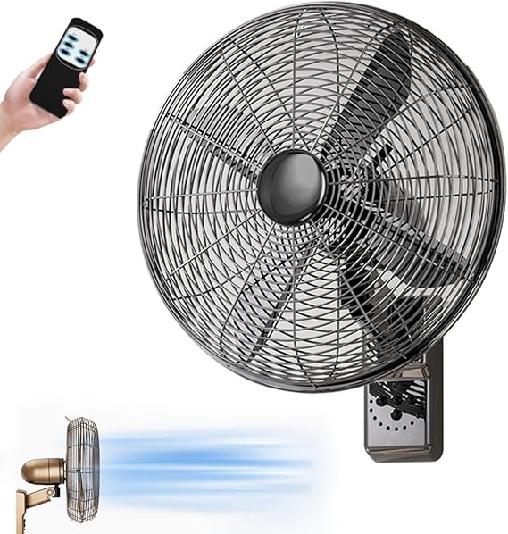 Wall-Mounted Electric Fan, 50W Industrial Wall Fan, 16″/18″ Wall Mounted Remote Control Fan, 90° Oscillating Fan, Three-Speed Adjustable(Black,18inch)