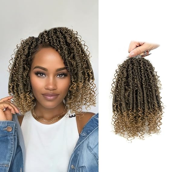 Passion Twist Crochet Hair,12 Inch 8 Packs Pretwisted Passion Twist Hair Short Curly Crochet Braids Pre-looped Braided Crochet for Women