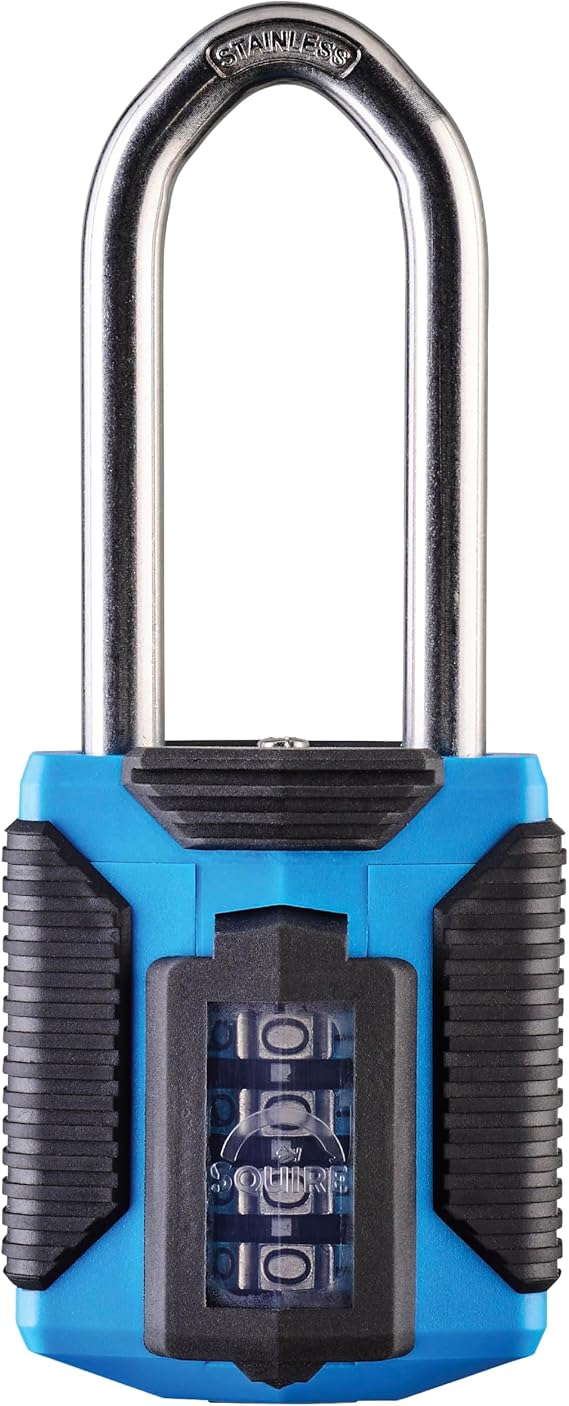 Squire Heavy Duty Padlock (CP50) - Toughest Steel Shackle - 4 Wheel Combination Padlock - Alloy Steel for Corrosion Resistance - Weatherproof Lock for Home, Leisure (All Terrain Marine Long Shackle)