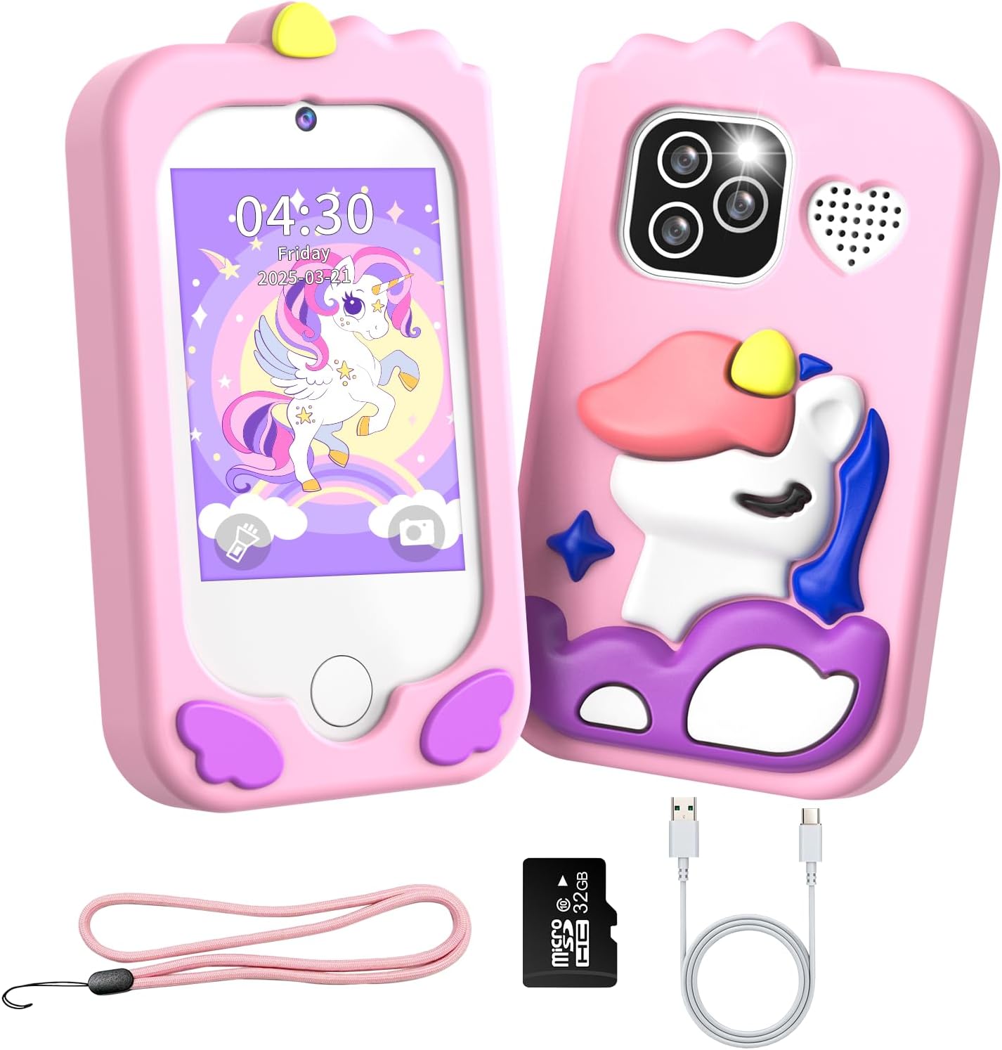 Kids Phone for Girls Learning Toys Smart Phone 2.8 Inch Touchscreen Kids Camera With 32GB SD Card Christmas Birthday Gifts for 3 4 5 6 7 8 9 years old Girls