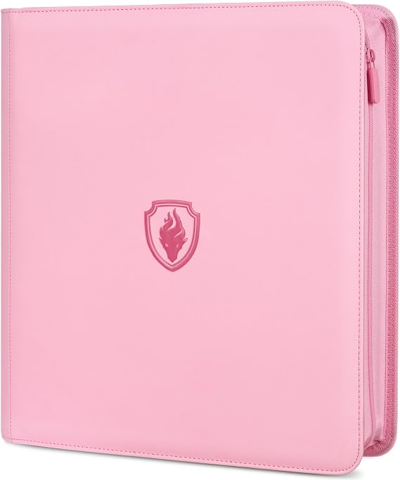 Premium Zip Card Binder 12 Pocket, Fabmaker 912 Pockets Trading Card Binder, PU Zipper Card Collection Album, Sturdy Side-Loading Card Book Holder for Game & Sports Cards, Pink