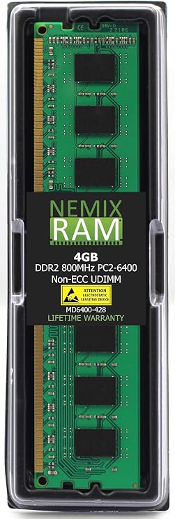 NEMIX RAM 4GB (1X4GB) DDR2 800MHz PC2-6400 2Rx8 1.8V 240-PIN Non-ECC Unbufferred UDIMM Desktop PC Memory
