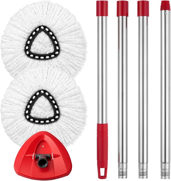 Spin Mop Replacement Set for O-Cedar EasyWring, Mop Handle & Base 2 Refills | Adjustable 30-58 Inch Mop Stick, 1 Mop Base, 2 Microfiber Spin Mop Head Refills for Ocedar 1 Tank Mop System