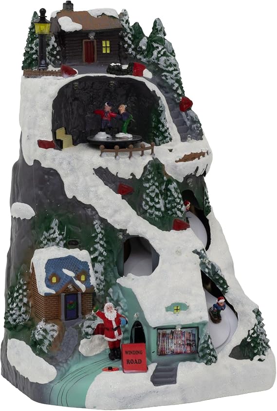 Carousel Home LED Ski Slope | Animated Light-up Winter Decoration with Moving Elements | Illuminated Christmas Scene - 30cm