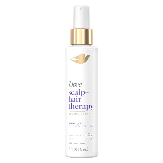 Dove Density Boost Root Lift Thickening Spray for Fuller Hair and Scalp Therapy, with Vitamin B3, Zinc and 0% sulfates, 5 oz