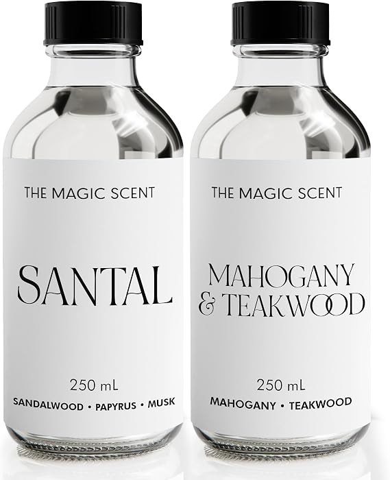 The Magic Scent Santal and Mahogany & Teakwood Fragrance Oils Gift Set - Cold-Air & Ultrasonic Diffuser Oils - Sandalwood, Mahogany & Teakwood Scents for Home - 2 x 8.5 Fl Oz