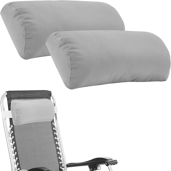Headrest Pillow for Patio Chaise Lounge, 2 Packs Head Pillow with Elastic Band for Zero Gravity Lounge Chair, Head Neck Rest Pillow Lumbar Pillow, Light Gray