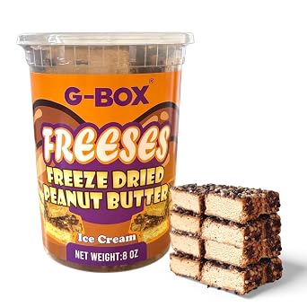 G-BOX Freeses - Freeze Dried Peanut Butter & Chocolate Ice Cream Bites, Enhanced Flavor, Crunchy, Airy, Sweet - Perfect for Camping, Outdoor, Party - Air-tight Sealed in a Deli Container (Large)