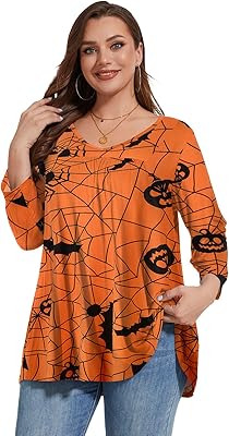 LARACE Womens 34 Sleeve Shirts Plus Size Tunic Tops Loose V-Neck Pleated T-Shirts for Leggings
