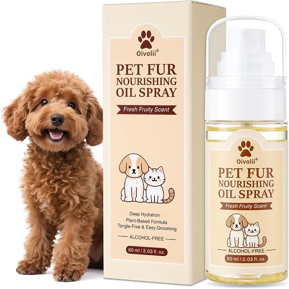Dog & Cat Fur Oil & Coat Conditioning Spray Leave-In Detangler & Conditioner Reduces Shedding with Coconut & Jojoba Oil Natural,Alcohol-Free Soft, Shiny Fur for Doodles, Poodles & Toy Breeds