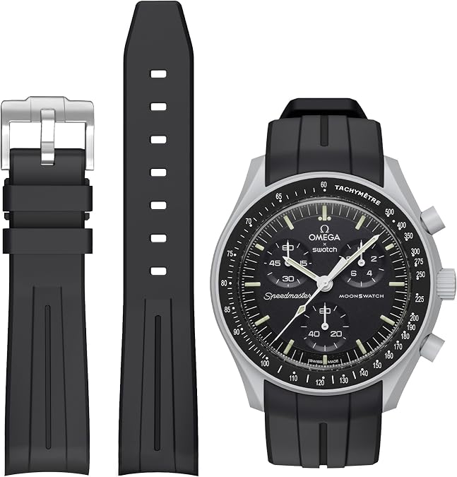 Bands for Moonswatch Watch,Strap Compatible with Omega Swatch Moonswatch Speedmaster No Gap Curved Design Silicone Waterproof Replacement Strap for Swatch Omega Men Women
