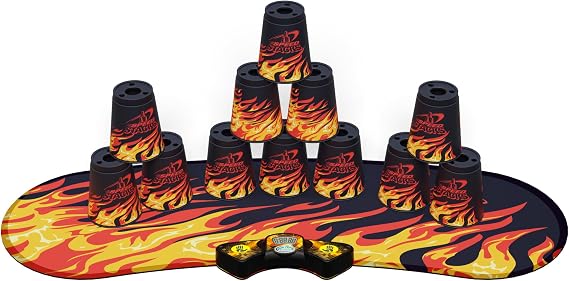 Speed Stacks Competitor - Black Flame | 12 Cups, Holding stem with GX Timer and Mat | Sport Stacking