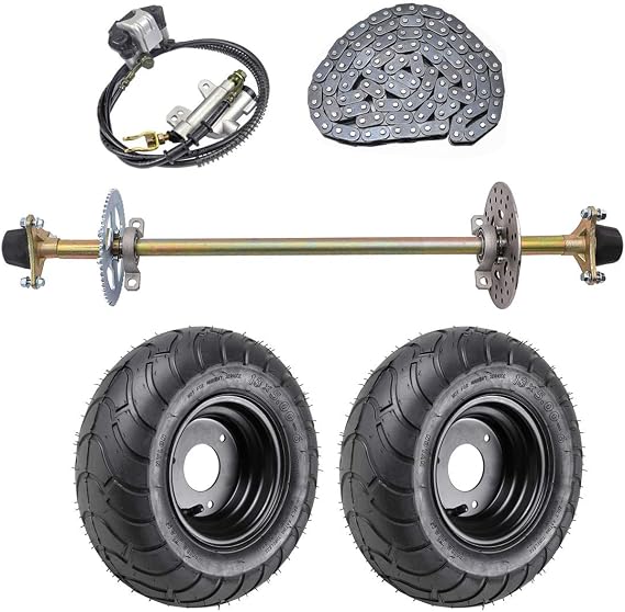 Go Kart Rear Axle Shaft Kit with 13x5.00-6 6" Wheels Tires Rims Brake Assembly & Chain and Sprocket for Off Road Quad Trike Drift Bikes
