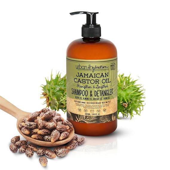 Urban Hydration Jamaican Castor Oil Shampoo and Detangler, 16.9 Fl Ounces | Sulfate, Paraben and Dye Free, Cleanses, Hydrates and Repairs Damage for Soft, Strong and Shiny Hair, All Hair Types
