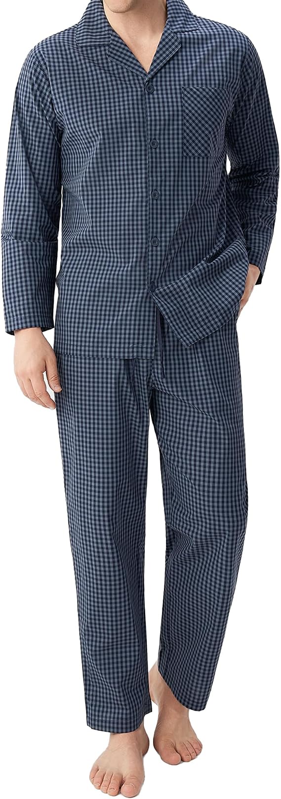 DAVID ARCHY Men's Pajama Set Woven Cotton Pjs Plaid Lounge Set Button-Up Sleepwear Lightweight & Breathable Loungewear