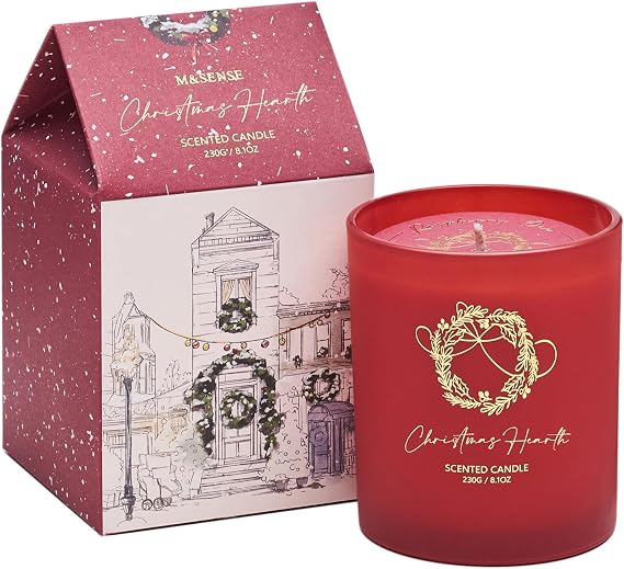 M&SENSE Christmas Holiday Candle - Christmas Hearth Scent, 8.1oz Soy Wax, Ideal Winter Home Decor Gift for Women and Men