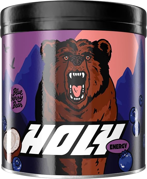 HOLY Energy Drink Powder 'Blueberry Bear' – Blueberry & Coconut - 50 Servings Booster with Caffeine (NewCaff) & Green Tea Extract - Sugar-Free & Vegan with 100% Natural Fruit Flavours
