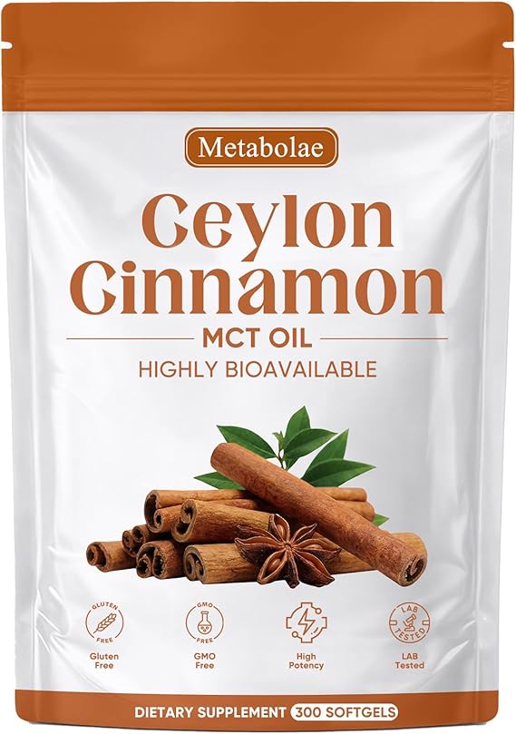 Metabolae Ceylon Cinnamon SoftGels with MCT Oil, Highly Bioavailable Herbal Extract, Non-GMO, Gluten Free - 300 Softgels (1pcs)