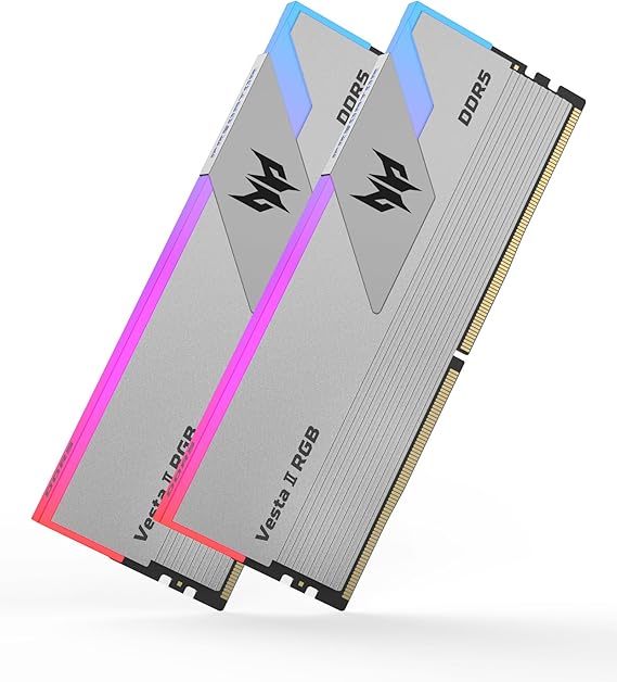 Acer Predator Vesta Ⅱ DDR5 6000MHz Desktop PC Memory 32GB 16GB×2 CL32 RGB Illuminated Series PC5-48000 Intel XPM 3.0 Compliant AMD EXPO Memory Kit Silver BL.9BWWR.379