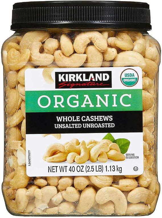 KIRKLAND Signature Organic Unsalted Cashew Nuts, 2.4 lbs 1.13 kg