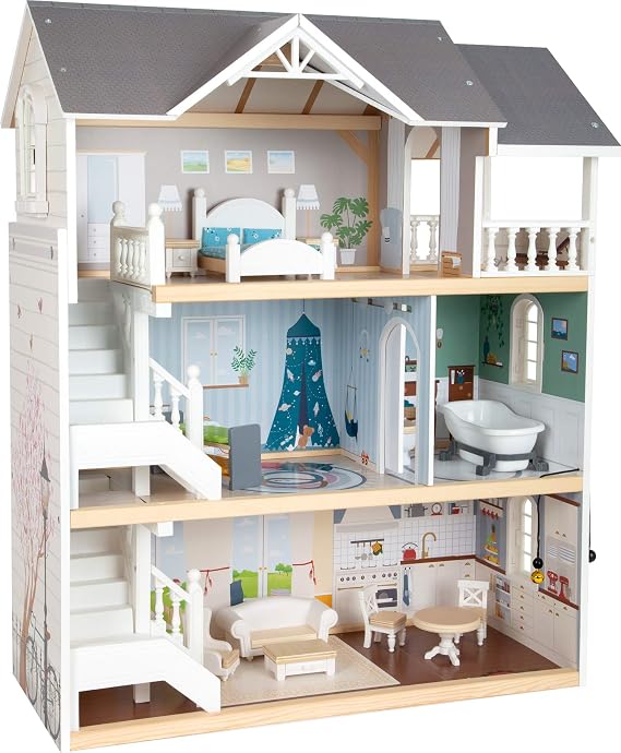 Small Foot Wooden Toys Urban Villa Doll House Playset Collection Designed for Children Ages 3+ Years, Gray (11802), 82 x 51.1 x 15 cm