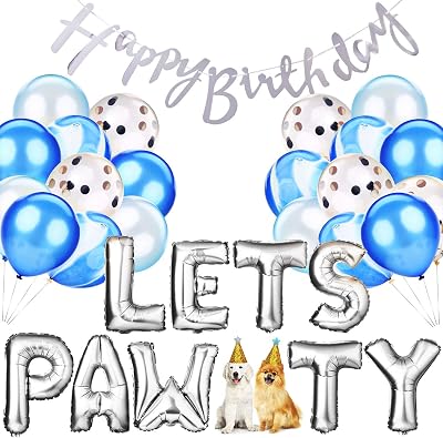 Legendog Paw Print Balloons, Cat Birthday Hat, Happy Birthday Banner, Foil Balloons, Pawty Letters Decorations