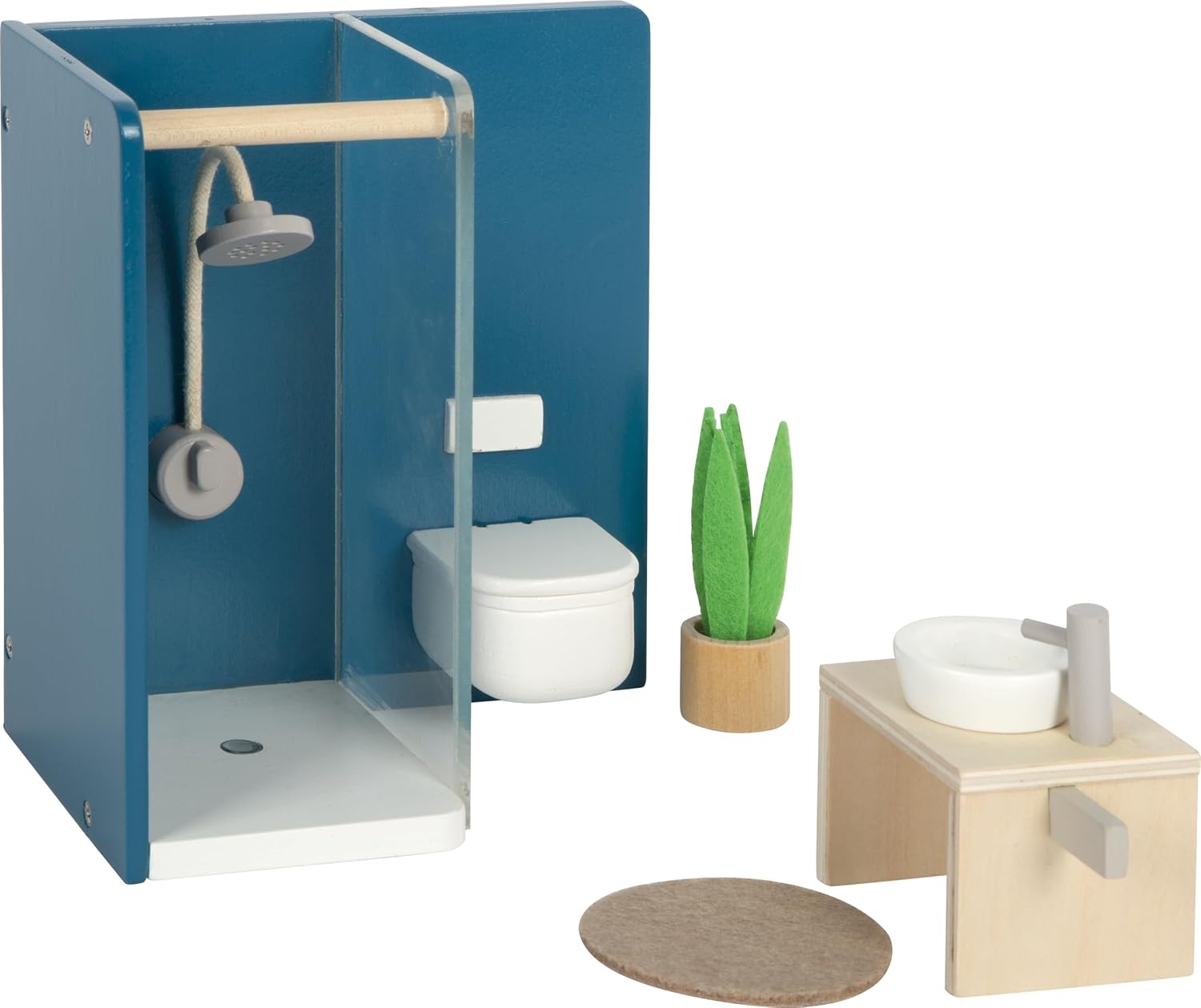 Small Foot 12630 Doll's House Furniture Bathroom Wooden Furniture Set for Dollhouse for Children from 3 Years