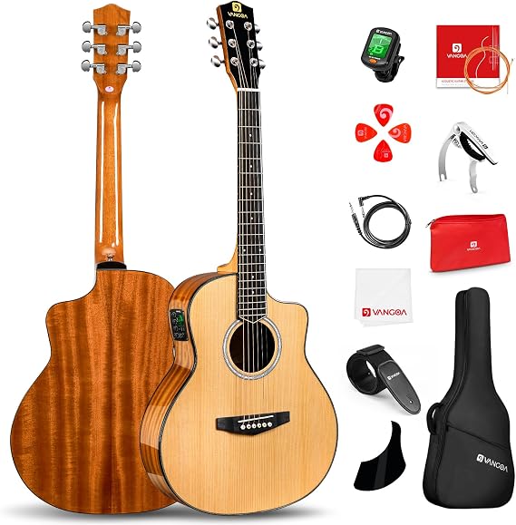 Vangoa 36-Inch Acoustic Electric Guitar Kit, 3/4 Size Cutaway Guitar Bundle with Gig Bag for Kids Beginners, Natural Cedar Top