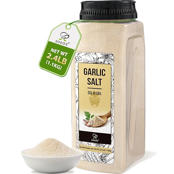 Soeos Garlic Salt 38.8 Ounce(1.1 kg), Bulk Garlic Salt Seasoning, Ideal for Adding Flavor to Soups, Breads, Vegetables, Meats and More