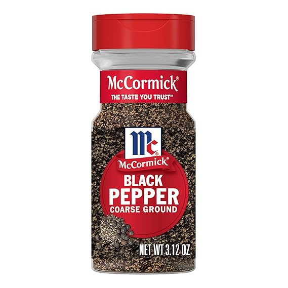 McCormick Black Pepper, Coarse Ground, Non GMO, Hand-Harvested, Enjoy Distinctive Pepper Flavor While Cooking & Tableside, 3.12 oz