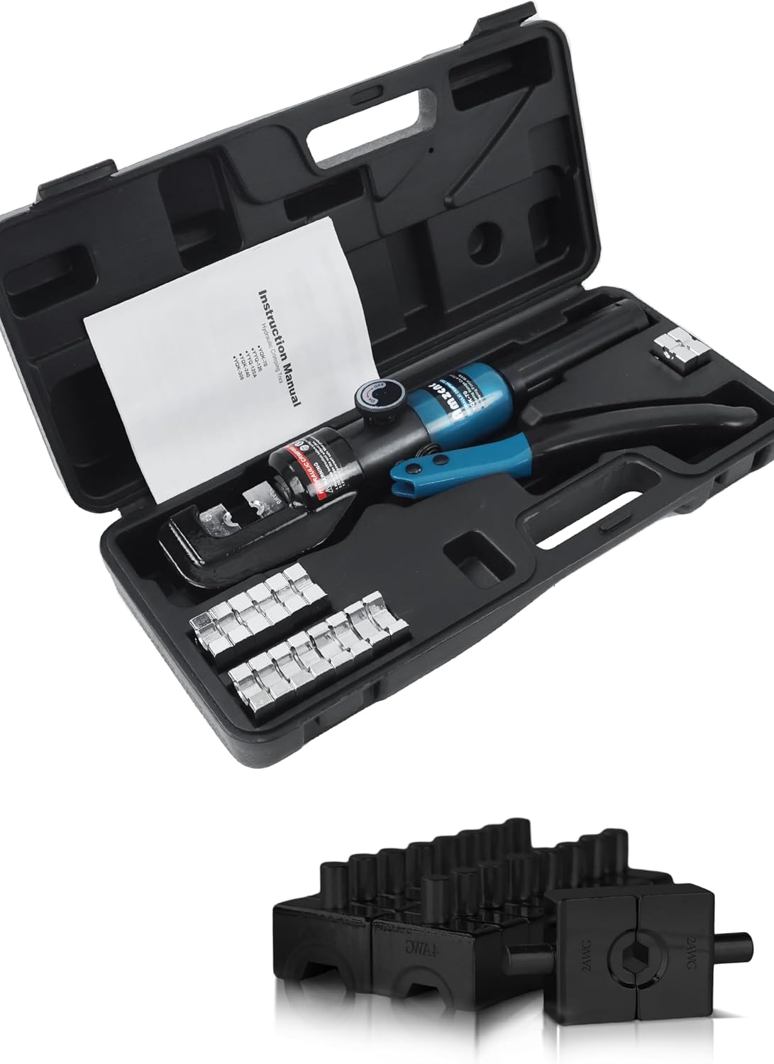 AMZCNC Hand Operated Hydraulic Crimping Tool Range 12 AWG-20 AWG for Cable Lugs Hydraulic Crimping Crimper Wire Terminal Lug Tool with 9 Pairs of Dies and 9 Pairs of US Standard Hex Crimping Dies