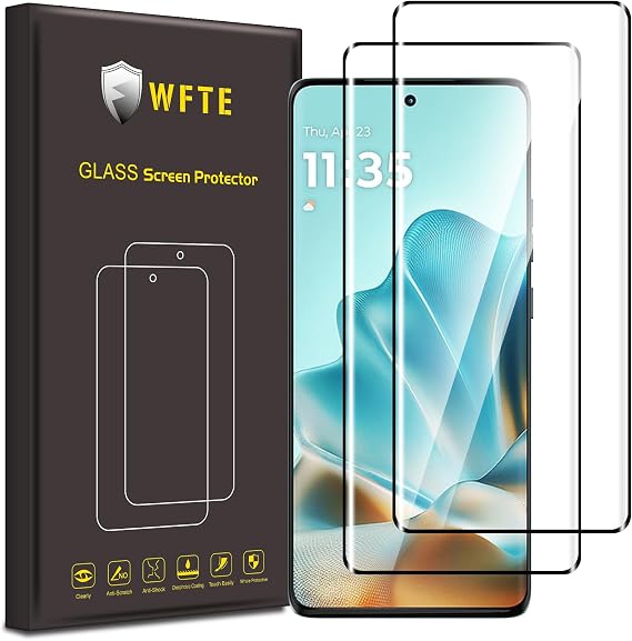 WFTE 2-Pack Screen Protector for Motorola Moto Edge 60/60 Fusion/60 Pro 3D Full Coverage,Anti-Scratch,Anti-fingerprint,Bubble-Free,Premium Tempered Glass Screen Protector For Motorola Edge 60(Black)