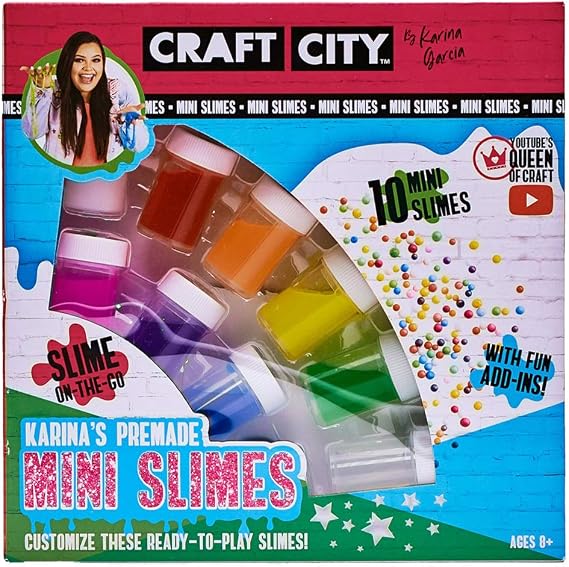 Craft City Karina Garcia DIY Mini Slime Kit | 10 Pack | Pre-Made Slime, Rainbow Colors | Ages 8+