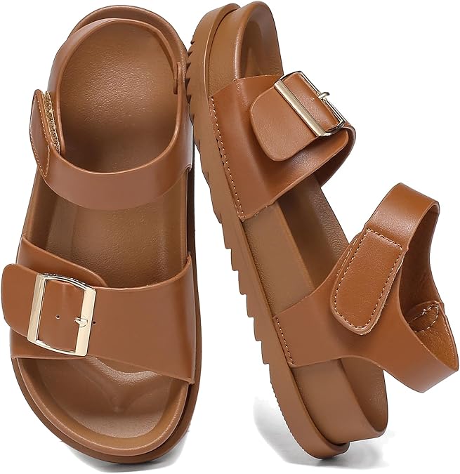 Girls Sandals With Back Strap Adjustable Buckle Comfort Boys Water Sandals for Kids Lightweight Non-Slip Sole Children Soft Slide Sandal Walking Open Toes Summer Flat Shoes
