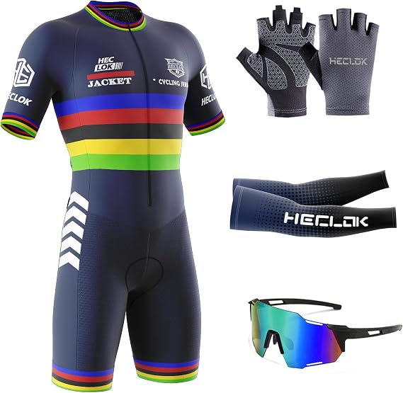 Men Triathlon Suit，Men's Cycling Skinsuit Gel Padded One Piece Trisuit Bike Jumpsuit, 9D Gel Padded Bicycle Cycling Suit, Short Sleeve with Pockets，Quick-Drying Cycling Skinsuit