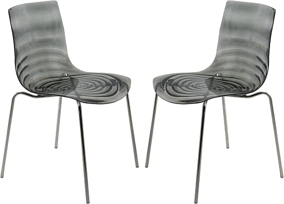 LeisureMod Astor Water Ripple Modern Acrylic Lucite Dining Chair with Chrome-Finished Metal Legs Accent Side Chair for Dining Room, Contemporary Kitchen, Small Spaces, and Office, Set of 2
