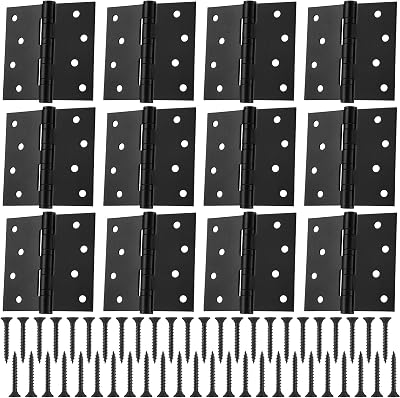 12 Pcs 4 Ball Bearing Door Hinges Stainless Steel Heavy Duty Hinges 4 x 4 Inch Exterior Door Hinges with Square Corners Black