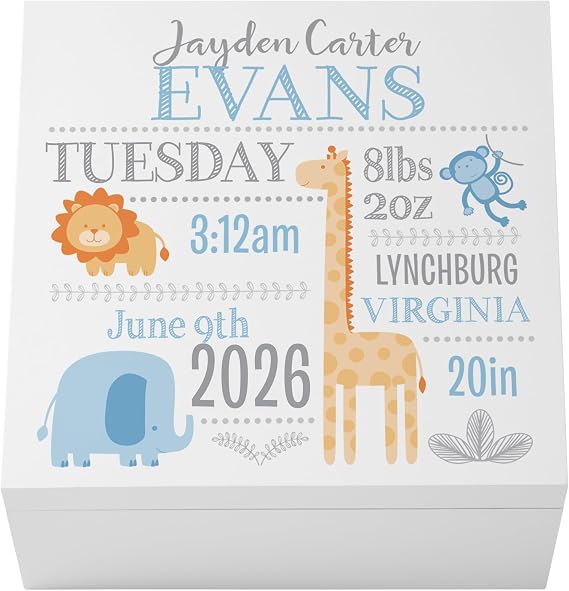 Let's Make Memories Personalized Baby's First Keepsake Box - Memento Storage - Memories Box - Baby Shower - Nursery Decor - For Girls - 6" Hx12 Square - Baby's First - Blue