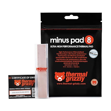Thermal Grizzly Minus Pad 8-120x20x0.5mm 2-Pack Thermal Interface Pad, Electrically Non-Conductive, High Thermal Conductivity & Compressibility for SSDs, GPUs & Electronics
