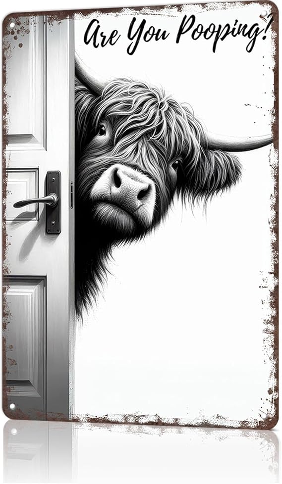 "Are You Pooping?" Bathroom Wall Art, Highland Cow Bathroom Sign