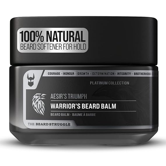 The Beard Struggle Warriors Beard Balm - Platinum Collection, Aesir's Triumph - Non-Greasy Low-Hold Formula, Luxurious Cologne-Grade Fragrances 100% Natural and Plant-Based Ingredients - 50g