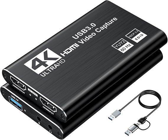 XIIXMASK Video Capture Card, Audio Video Capture Card, USB 3.0 Capture Card 4K HDMI Loop-Out, 1080P 60FPS/2K 30FPS Video Game Capture for Streaming Works for PS5/Switch/Camera/PC/OBS(Black)
