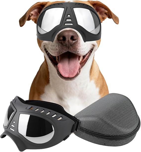 Large Dog Goggles, Windproof Snowproof Anti-UV Dog Sunglasses for Medium to Large Breed Eye Protection, Soft Frame with Adjustable Straps, Black