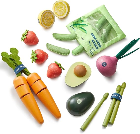 Tiny Land Wooden Play Food for Kids Kitchen, Pretend Food Fruit Set Toy
