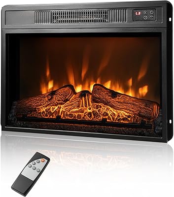 RELAX4LIFE 23-inch Electric Fireplace Heater - Wall Mounted & Recessed Fire Place w3 Adjustable Flame Brightness, 6H Timer, Overheat Protection, Remote Control, 1400W Freestanding Fireplace Insert