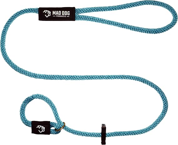 Mad Dog Products Signature English Slip Lead Dog Leash - Made in USA | 1/2 Inch x 4 Feet | Aqua