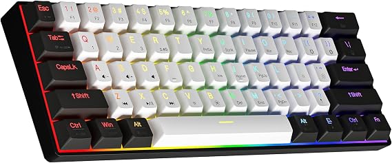 Newmen GM610 60% Wireless Mechanical Gaming Keyboard,Wired/Bluetooth/2.4G Keyboard,RGB Backlit,61 Anti-Ghosting Keys,Programmable,Hot-Swappable,for Windows Mac Android (Black-White/Red Switch)
