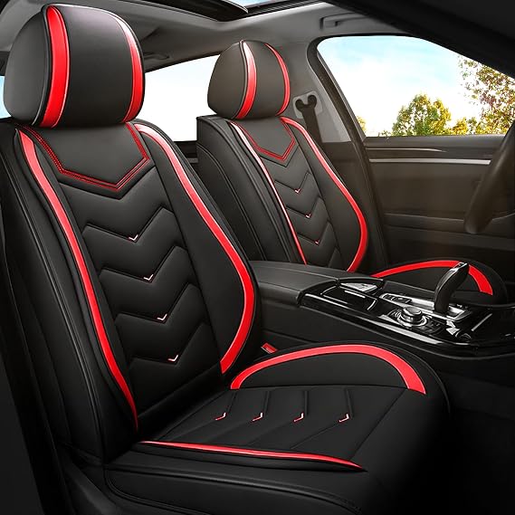 Car Seat Covers for Lincoln Navigator 2000-2026, Premium Nappa Leather Car Seat Cover, Stylish Sport Seat Covers, Automobile Seat Cover Sets.(Standard 2 Seats/Black Red)
