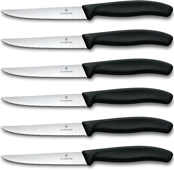 Victorinox Swiss Classic 6-Piece Steak Set (412" Spear Point Serrated) Black, 4.25 x 0.5 x 0.5 inches, Multicolor